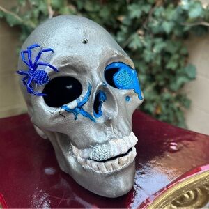 Silver Skull Decor with Blue Accents